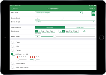Geocache Search on iPad